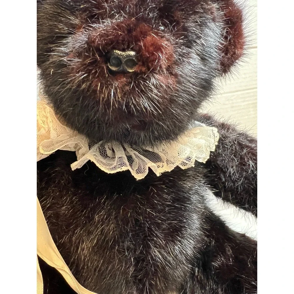 Unbranded Unisex Teddy Bear Faux Fur 20in Mahogany Brown Lace Collar Plush Toy